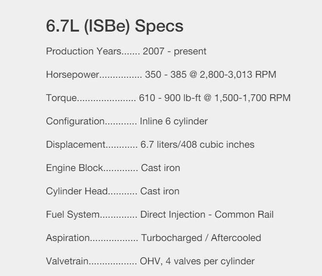 6.7L (ISBe) Especificações